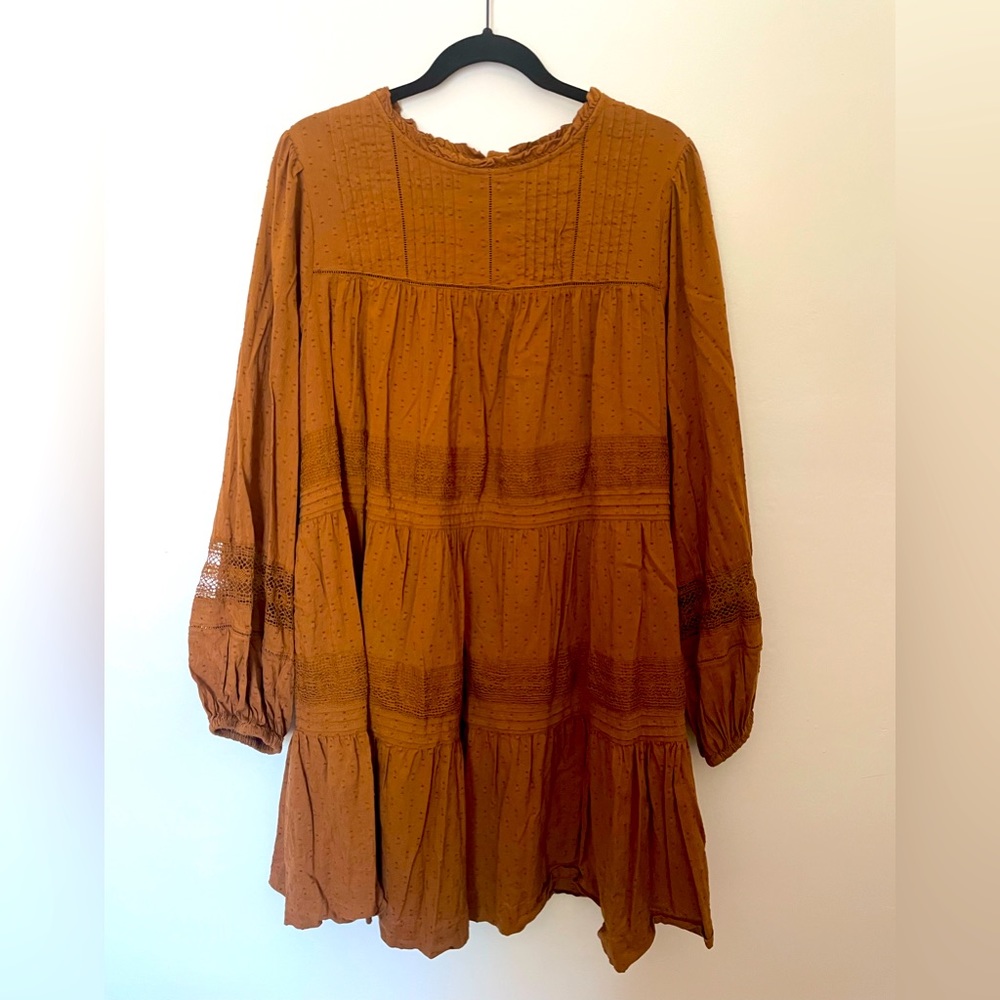 Rust-Colored Boho Lace Mini Dress
